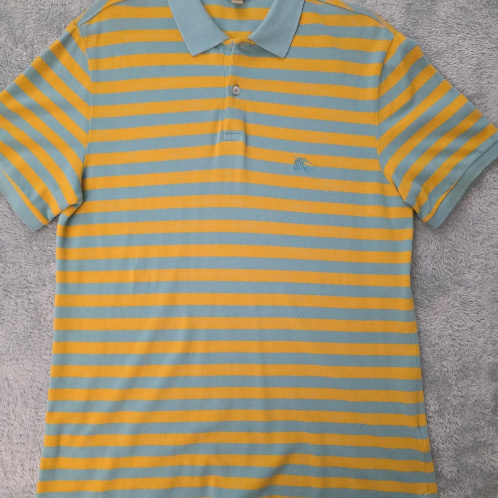 Burberry Brit Yellow and Teal Striped Polo Shirt sz L